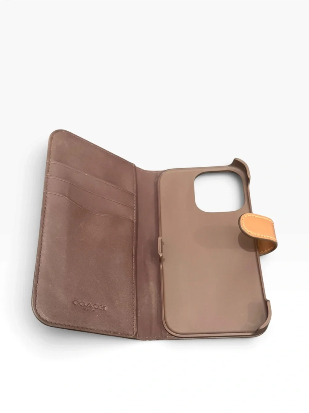 Coach iPhone 15 Pro Signature C Pattern Gold Phone Wallet Case